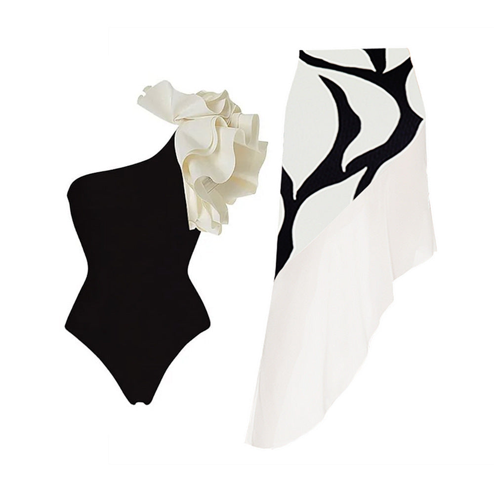 Solid Color Single Shoulder One Piece Swimming Suit Women Holiday Suit Skirt Swimsuit Bella Mia