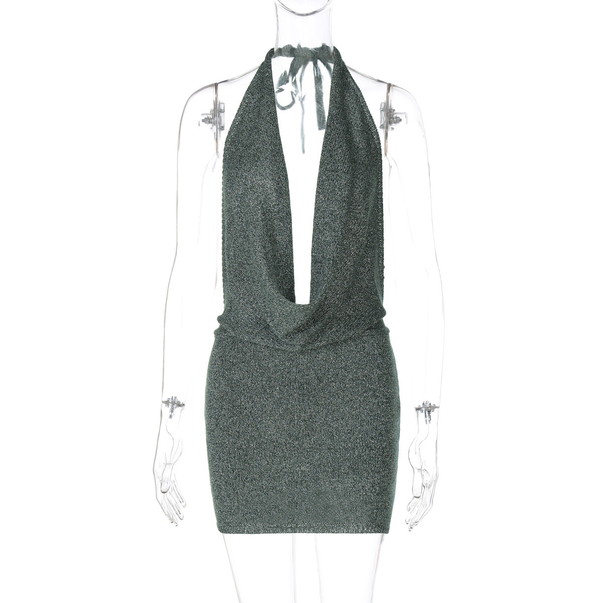 Women Clothing Winter Sexy V neck Backless Lace up Wool Dress Bella Mia