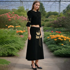 Spring Dignified Floral Machine Embroidery Top High Waist Floral Skirt Two Piece Sets Women Bella Mia