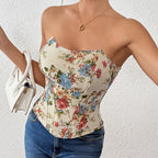 Summer French Retro Floral Print Tube Top Niche Boning Corset Sexy Outerwear Bra Bella Mia