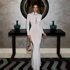Fall Women Clothing Sexy Cutout Socialite Private Clothing Elegant Three Dimensional Floral Long Sleeve Slim Maxi Dress Bella Mia
