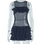Women Clothing Solid Color Frillies Swing Hip Round Neck Sleeveless Sexy Dress Bella Mia
