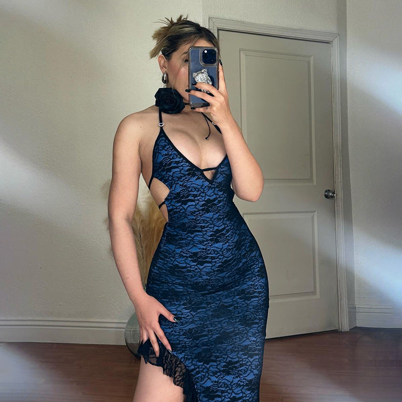 Summer Type Hip Synthetic Lace Sexy Slit Sling Dress Women Bella Mia