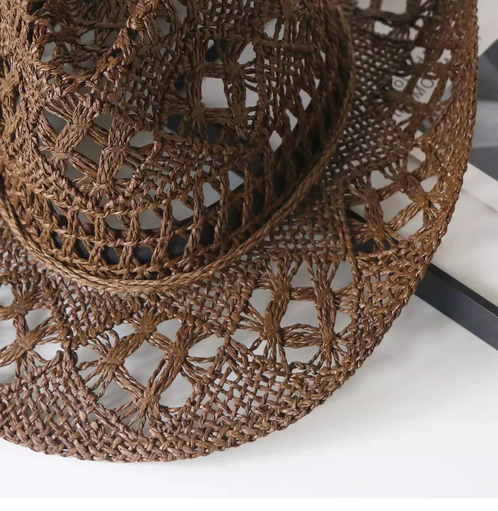 New Arrival Hand-Woven Straw Hat Cut Out Summer Sun Protection for Men and Women Sun Hat Western Cowboy Hat Outdoor All-Matching Hat