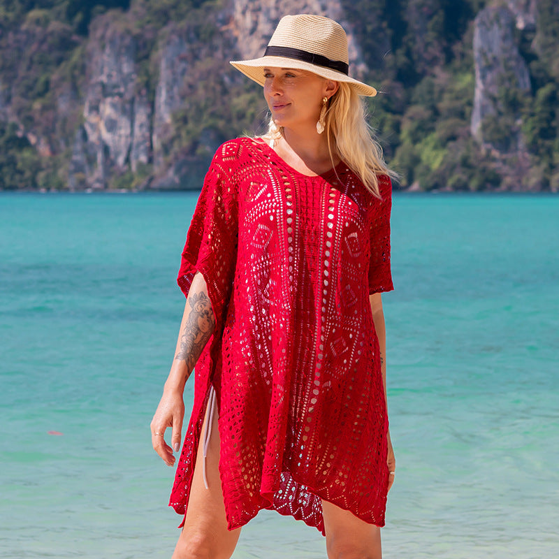 Knitted Hollow Out Cutout out Beach Jacket-Head Sexy Beach Cover Up Vacation Swimsuit Outerwear Sun Protection Clothing Women Bella Mia