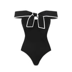 Swimsuit Black White Color Matching Sweet Girl Bow Swimsuit Women White Skirt Bella Mia