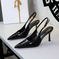 Pana Pattern Sexy Plaid Pointed Toe Shallow Mouth Ankle Strap Buckle Stiletto Heel Cocktail Women Shoes