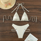 Bikini Women Sexy Split Swimsuit Bronzing Triangle Bag Pearl Ornament Swimsuit Bella Mia