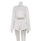 Girls Sexy Long Sleeved Cardigan Short Top Floral Wooden Ear Home Casual Suit Shorts Two Piece Sets Bella Mia