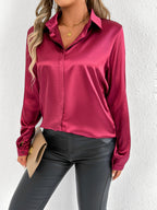 Women Clothes Clothes Spring Summer Satin Shirt Shirt Long Sleeve Satin Top Bella Mia