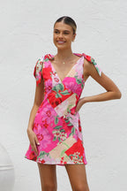Summer Dress Printed V neck Lace up Mini Sling Dress Bella Mia
