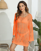 Women Overclothes Women Clothing Hollow Out Cutout Woven Shirt Long Sleeve Sexy See Through Beach Cover Up Bella Mia
