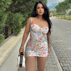 Summer Printed Sexy off the Shoulder Hip Spaghetti Straps Dress Women Clothing Bella Mia