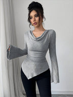 Autumn Winter Women Clothing Ribbing Bottoming Sweater off the Shoulder Slim Knitted Long Sleeved Top Office Bella Mia