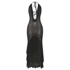 Summer Solid Color Sleeveless Halter Irregular Asymmetric Sexy Lace Up Women Dress Bella Mia