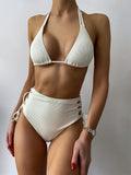Sexy Solid Color High Waist Split Bikini Women Summer Swimsuit Halter Triangle Cup Swimsuit Bella Mia