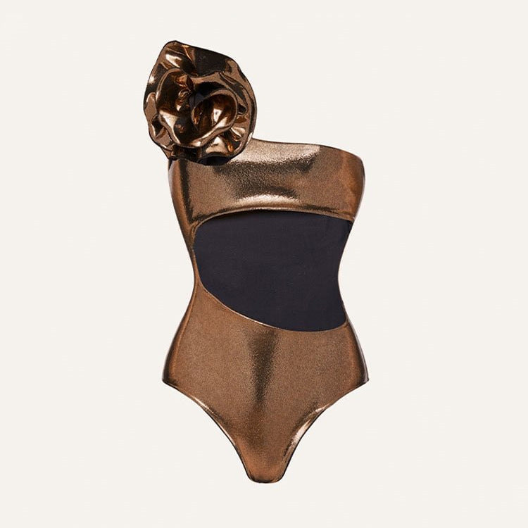 Gold Handmade Floral Halter Hollow Out Cutout out Swimsuit Women Bella Mia