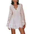 Long Sleeve Tied Lace V neck Slim Fit Dress Bella Mia