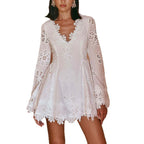Long Sleeve Tied Lace V neck Slim Fit Dress Bella Mia