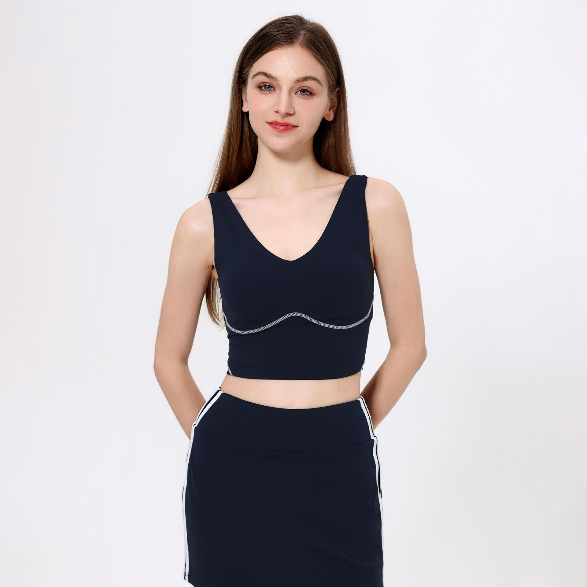 Slim Fitting Back Shaping Contrast Color Yoga Vest Nude Feel Abdominal Exercising Band Chest Pad Non Running Cup Sports Underwear Outdoor Vest Bella Mia