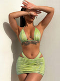 Women Swimsuit Sexy Flash Fabric Three Piece Metallic Coated Fabric Bikini Swimsuit Bella Mia