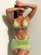 Women Swimsuit Sexy Flash Fabric Three Piece Metallic Coated Fabric Bikini Swimsuit Bella Mia