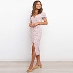 Summer Popular Short Sleeve Printed V neck Sexy Slit Dress for Women Bella Mia