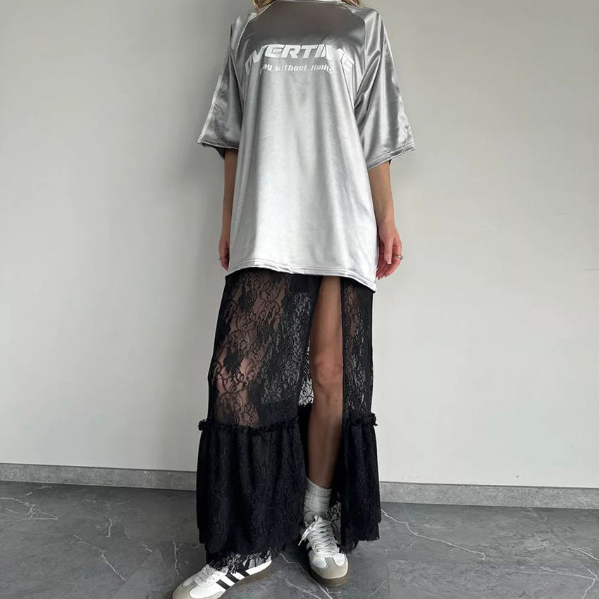Sexy Black Brocade Lace Strap Maxi Dress Stitching Hollow Out Cutout out See through Dress Bella Mia