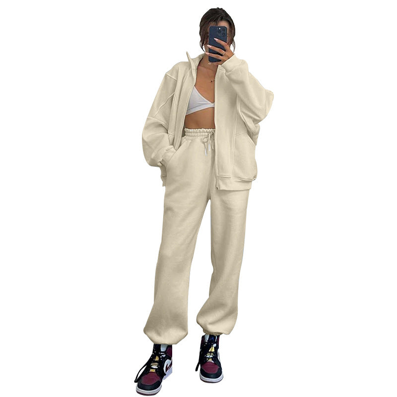 Autumn Winter Solid Color Stand Collar Cardigan Long Sleeve Sweaters Women Clothing Casual Trousers Suit Bella Mia