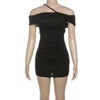 Winter Women Clothing Sexy Solid Color Pleated off Shoulder Collar Tube Top Package Hip Dress Bella Mia