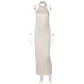Summer Solid Color Sleeveless Halter Sexy Backless Satin Dress Bella Mia