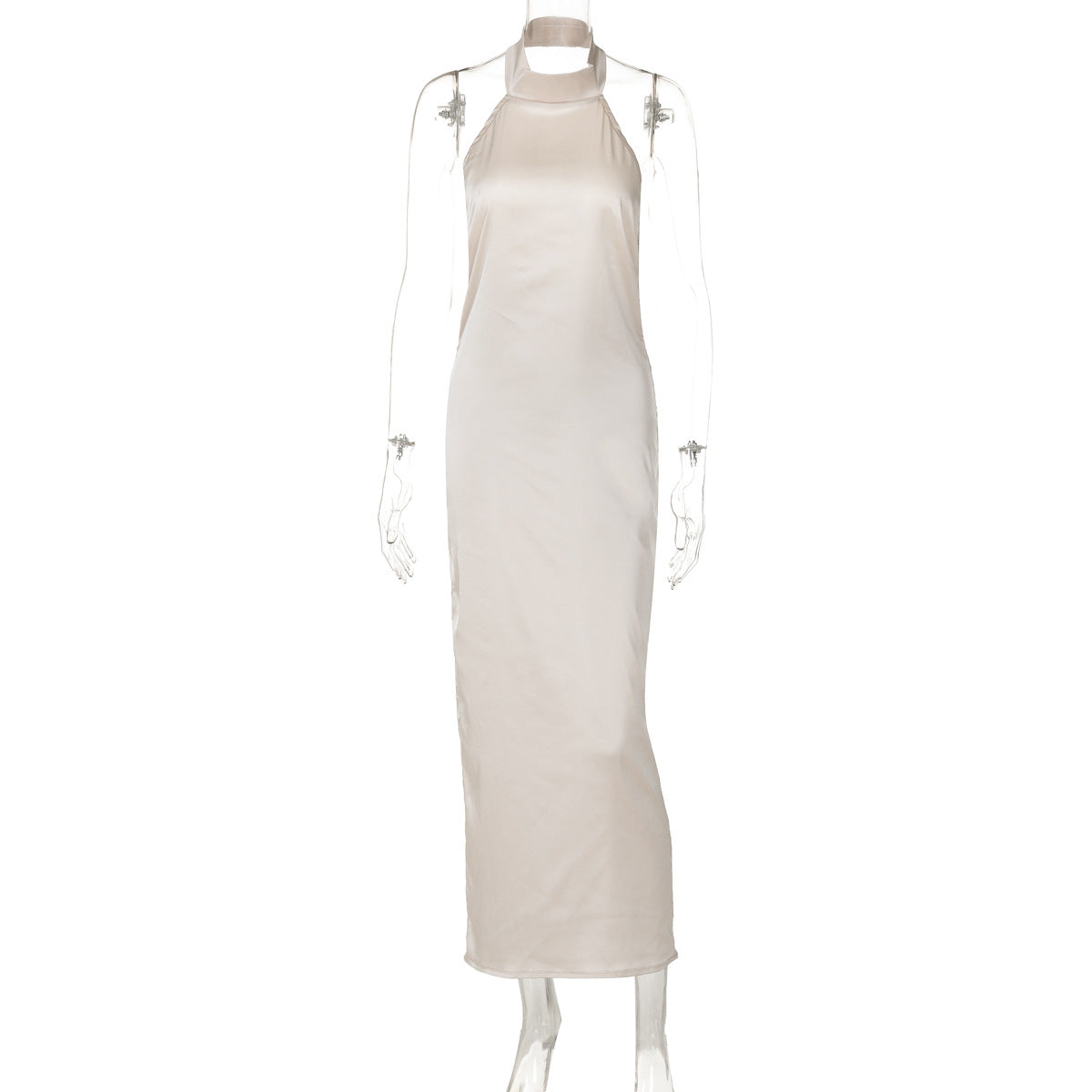 Summer Solid Color Sleeveless Halter Sexy Backless Satin Dress Bella Mia