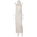 Summer Solid Color Sleeveless Halter Sexy Backless Satin Dress Bella Mia