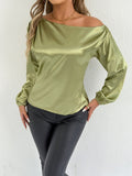 Women Clothing Summer Satin Shirt White Women Long Sleeve Satin Shirt Bella Mia