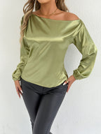 Women Clothing Summer Satin Shirt White Women Long Sleeve Satin Shirt Bella Mia
