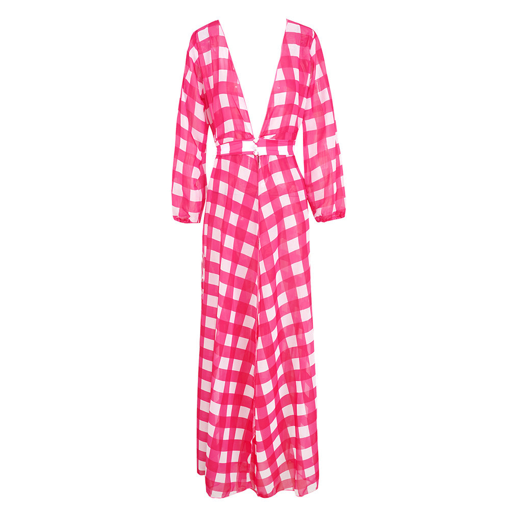 One Piece Swimsuit Cardigan Women Long Sleeve Printed Bikini Cover Up Robe Bella Mia