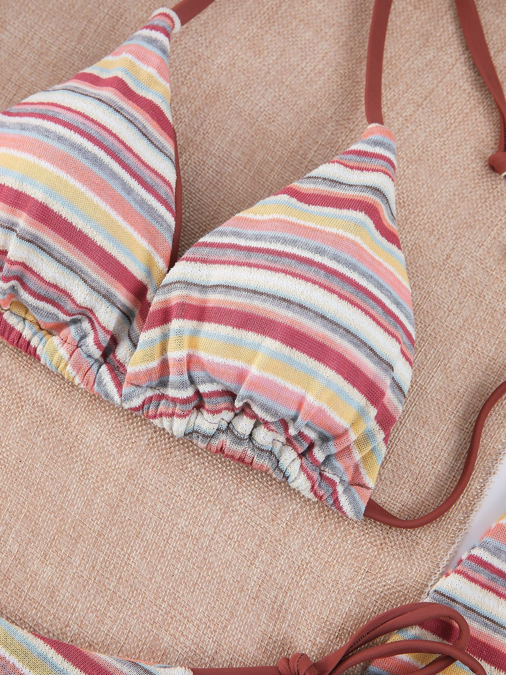 Fresh Color Striped Bikini Swimsuit Overskirt
