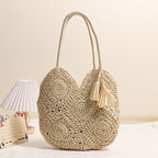 Hollow Out Cutout Tassel Straw Bag Large Capacity Shoulder Woven Bag Vacation Beach Bag Women Bag Bella Mia