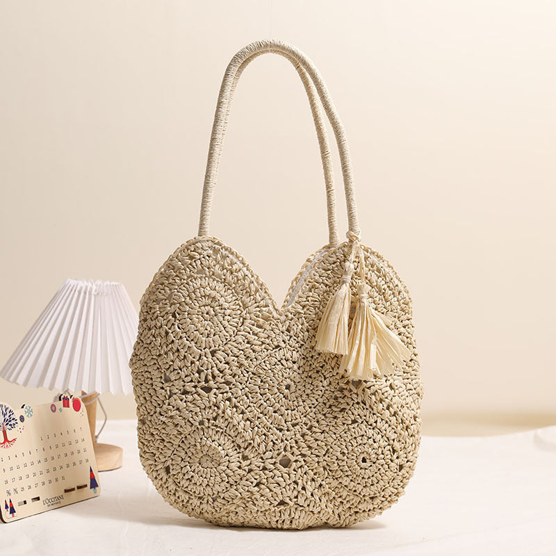 Hollow Out Cutout Tassel Straw Bag Large Capacity Shoulder Woven Bag Vacation Beach Bag Women Bag Bella Mia