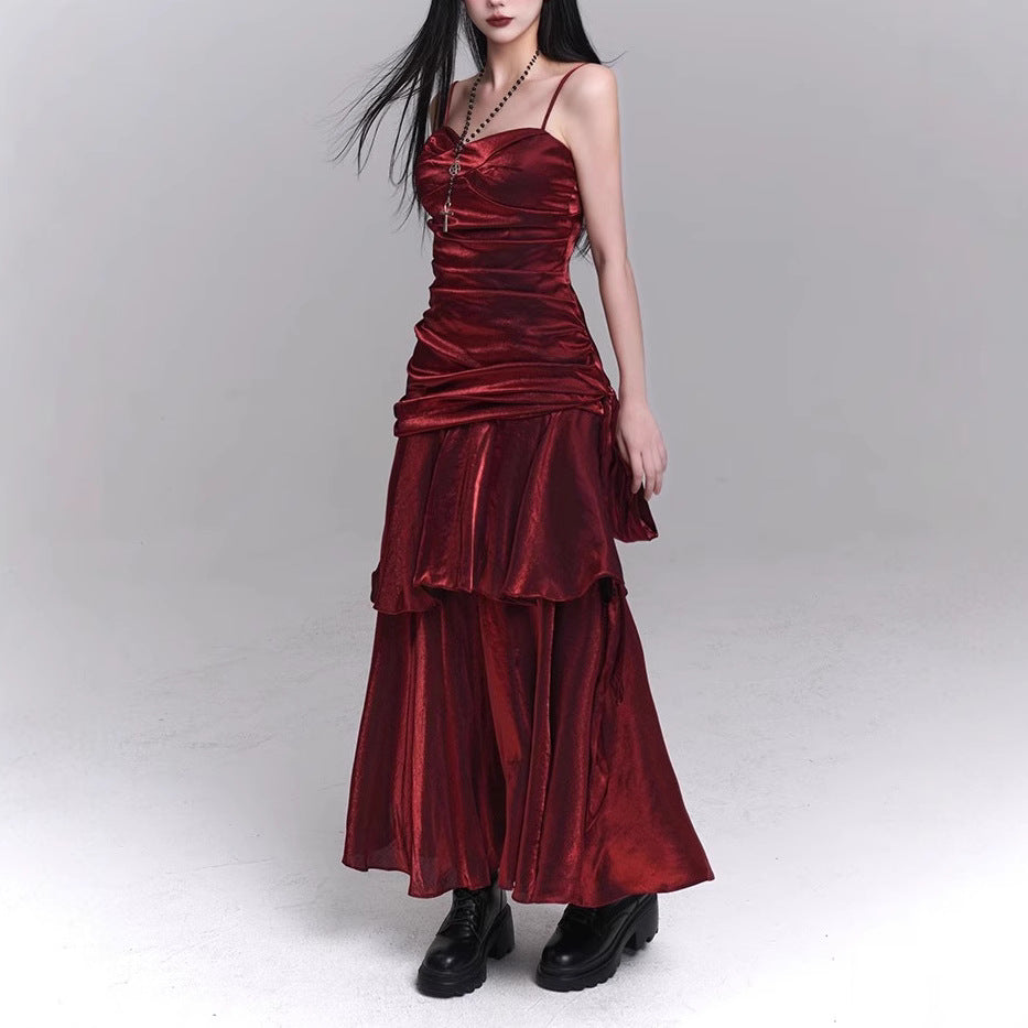 Dark Red Suspenders Dress Concert Birthday Dress High Grade Party Little Dress Bella Mia