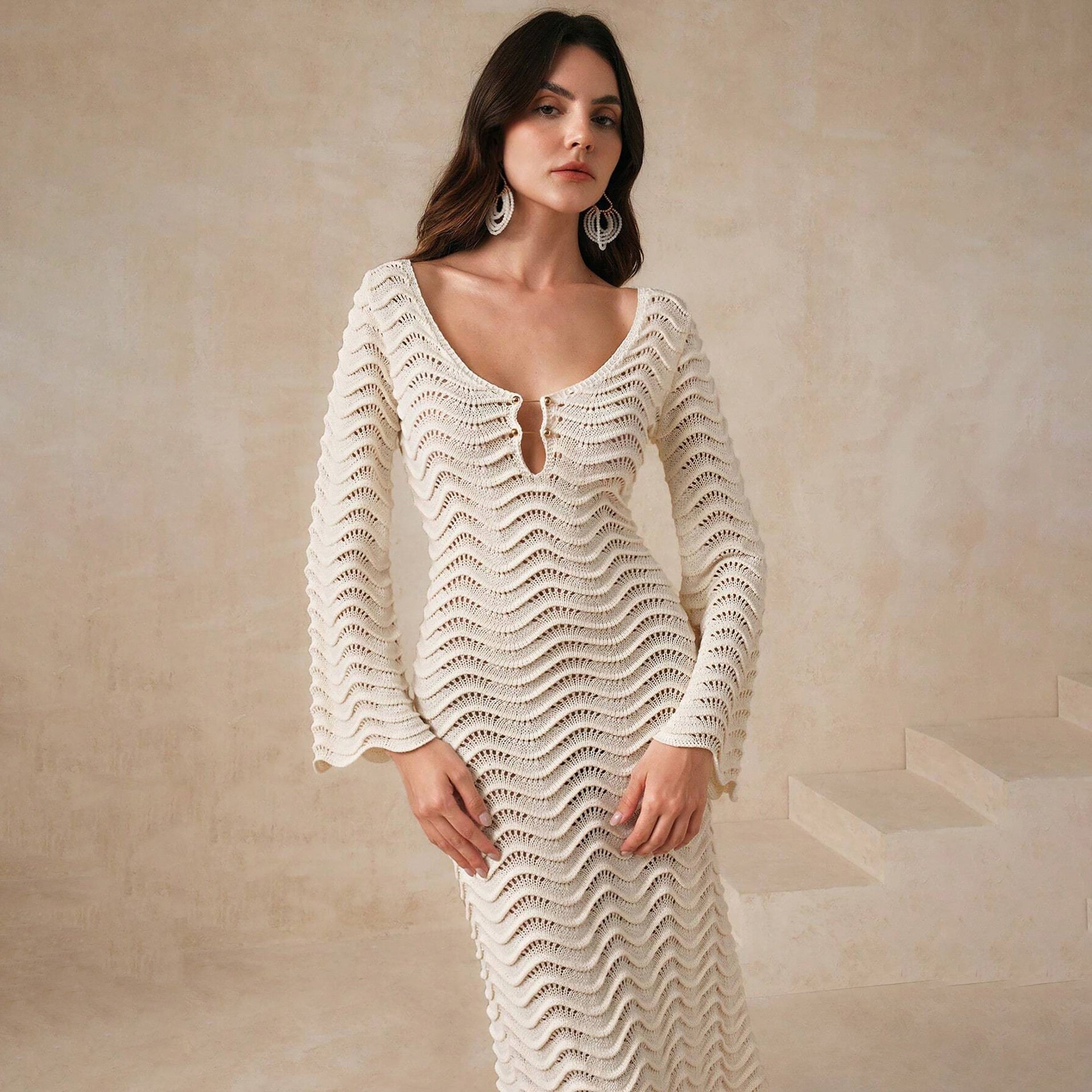Beach Dress Women Solid Color Sexy Knitted Beach Bikini Swimsuit Blouse Sun Protective Clothing Bella Mia