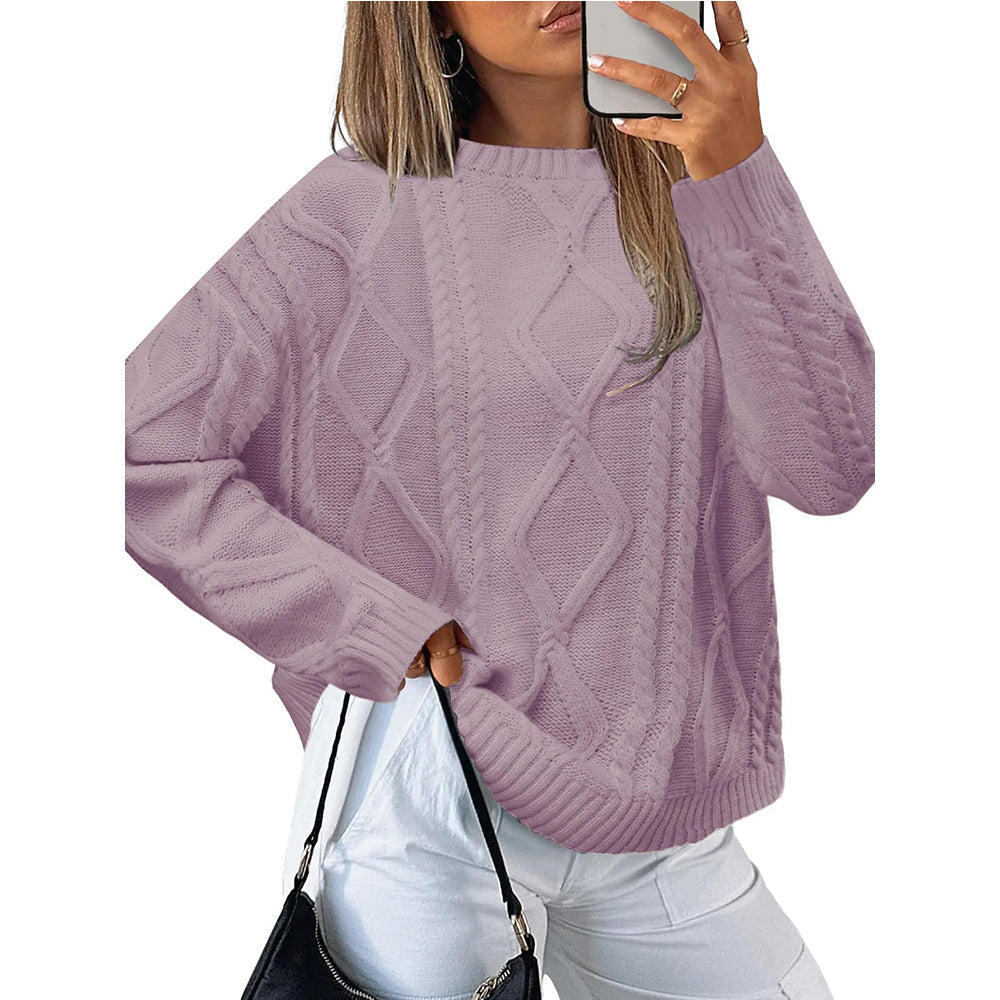 Autumn Winter Women round Neck Loose Winter Twisted round Neck Vintage Sweater Bella Mia