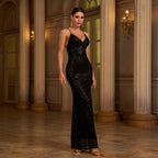 Women Clothing Premium V neck Brace Sequined Slim Fit Sheath Cocktail Fishtail Evening Dress Bella Mia