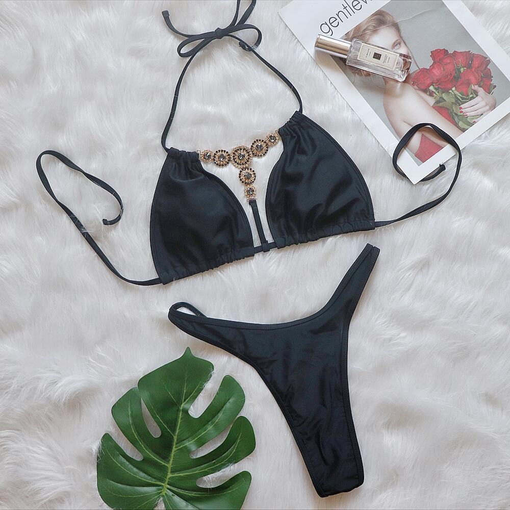 Bikini Crystal Diamond Split Women's Swimsuit Plain Tied Swimsuit Bella Mia
