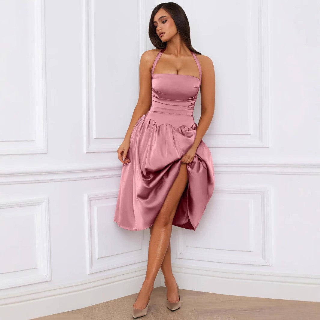 Autumn Winter Lace up Backless Midi Dress Sexy Sexy Halter Sleeveless Dress Bella Mia