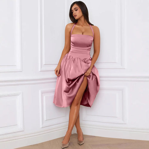 Autumn Winter Lace up Backless Midi Dress Sexy Sexy Halter Sleeveless Dress Bella Mia