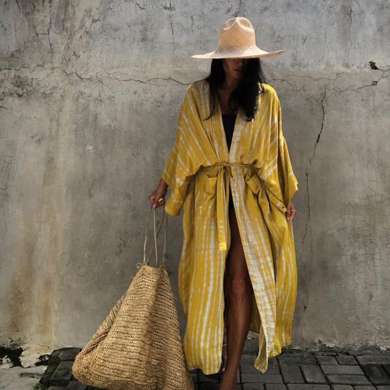 Sun-Protective Clothing Lace Printing Cardigan Long Sleeve Beach Vacation Bikini Outwear Blouse Women Bella Mia