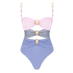 Round Buckle Decorative Color Matching Hollow Out Cutout out Swimsuit Set Women Bella Mia