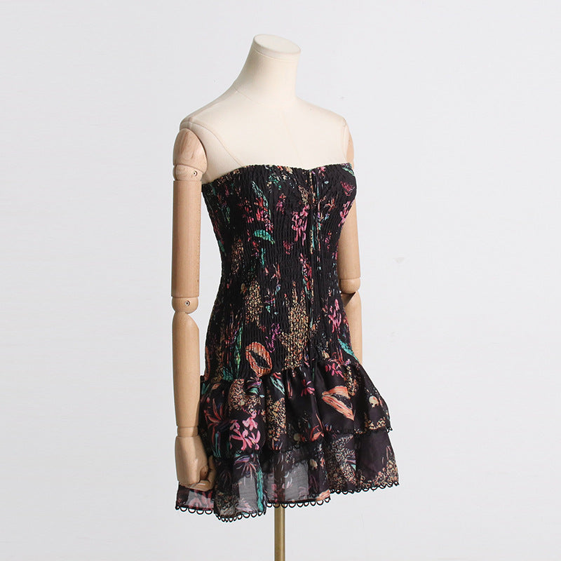 Autumn Printed Halter Design Slim Fit Slimming Short Dress Women Hip Wrapped Dress Bella Mia