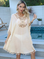 Beach Vacation Blouse Women Clothing Crocheted Stitching Tassel Bikini Cover Up Blouse Dress Bella Mia